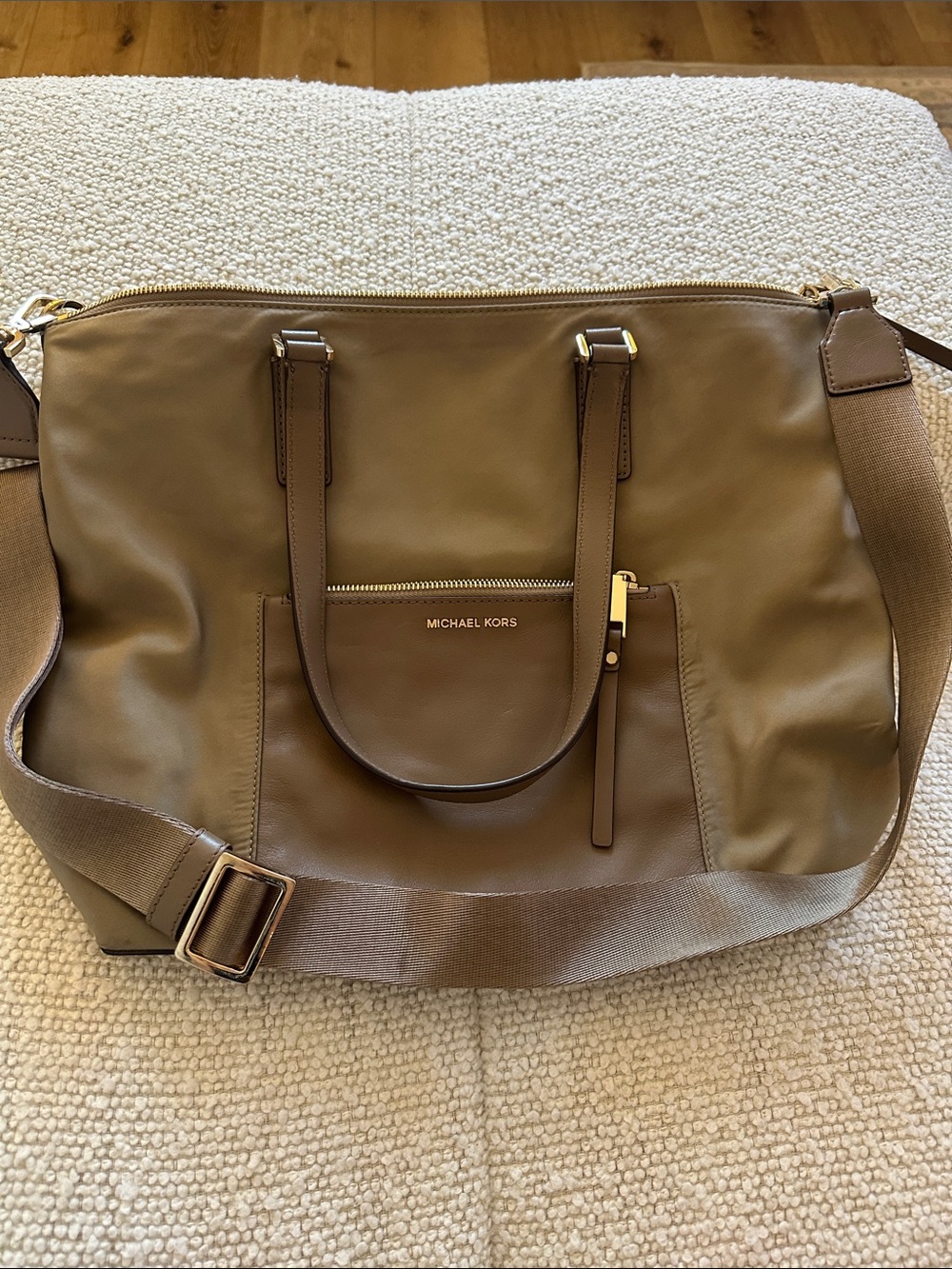 Michael Kors Taupe Leather Tote with Gold Hardware
